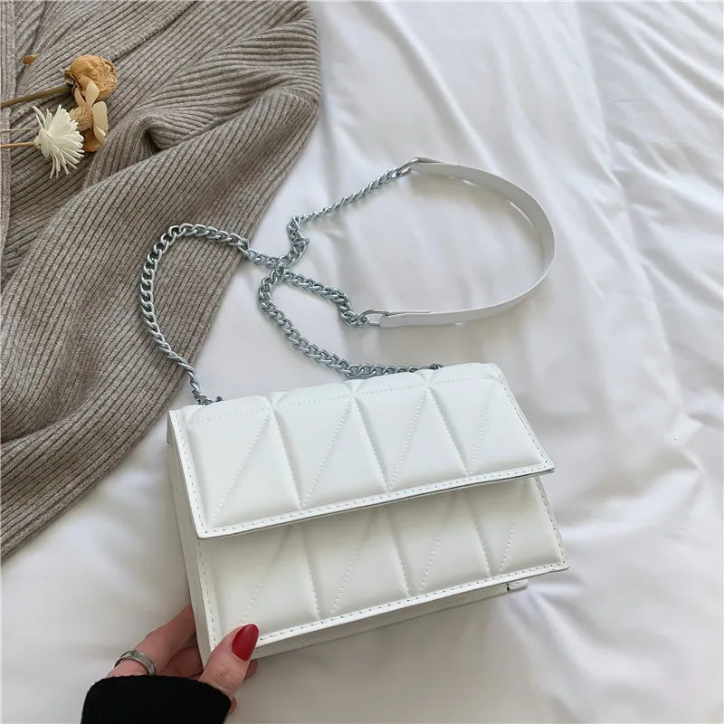 Embroidery Plaid Chain Flap Bag | Sophisticated Solid-Color Shoulder Handbag | Elegant Casual Crossbody Purse | "Dignified" Hard Square Bag for Versatile Daily Styling Luxegan