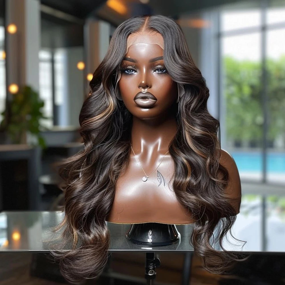 Highlight Green Body Wave Wig | Sophisticated 13x4 HD Lace Frontal | Elegant Ombre "Skunk Stripe" Green High-Temperature Fiber | "Dignified" Pre-Plucked Glueless Wig for Radiant Versatile Styling Luxegan