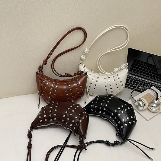Women's Vintage Burgundy Croissant Shoulder Bag | Premium TPU Leather Crescent Crossbody Bag | Luxury Designer Half-Moon Hobo Purse Model 2061 | Versatile Four-Seasons Soft Travel Sling Luxegan