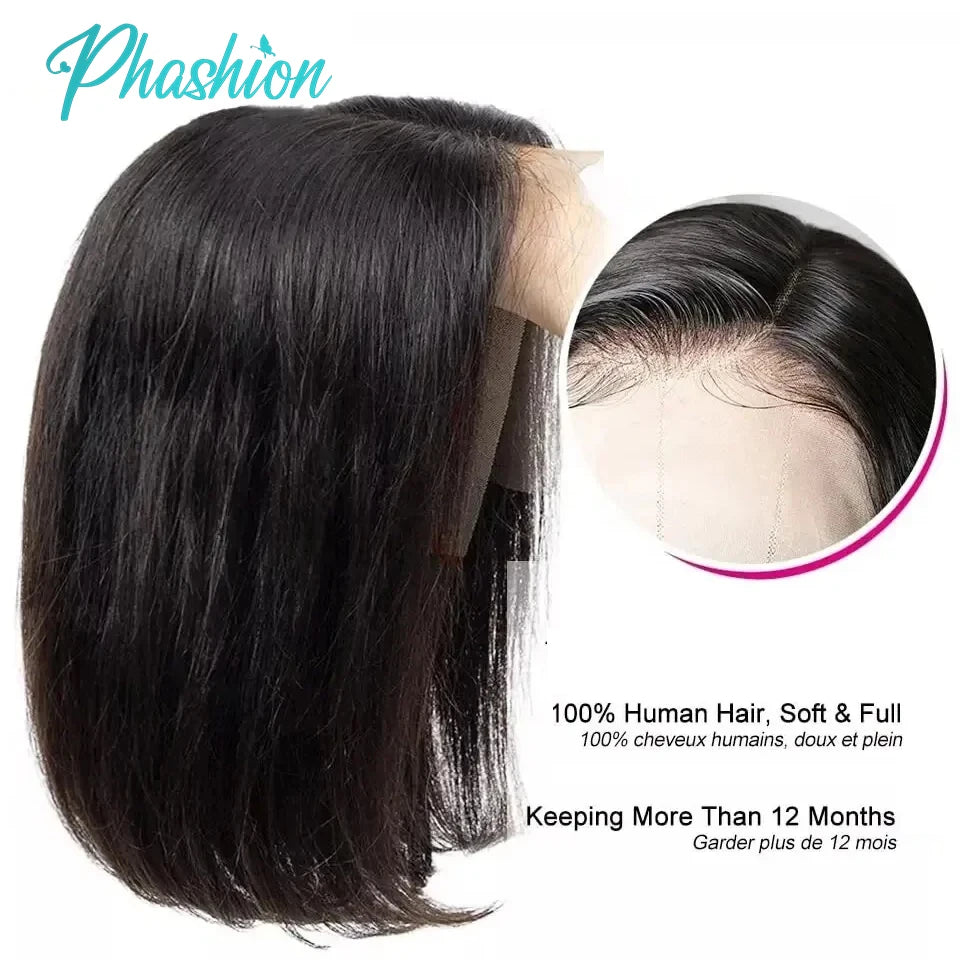 Phashion 2x6 4x4 Glueless Straight Short Bob Wigs With Natural Hairline For Black Women 100% Remy Human Hair Blunt Cut On Sale