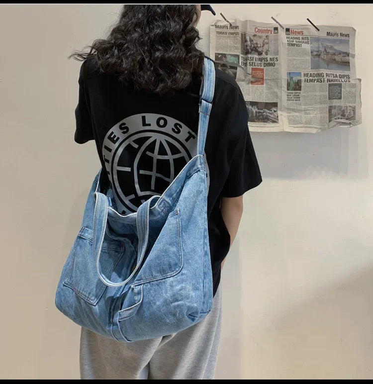 Casual Denim Tote Crossbody Bags for Women | Designer Jeans Shoulder Bag | Large Capacity Street Trend Luxury Handbag Luxegan