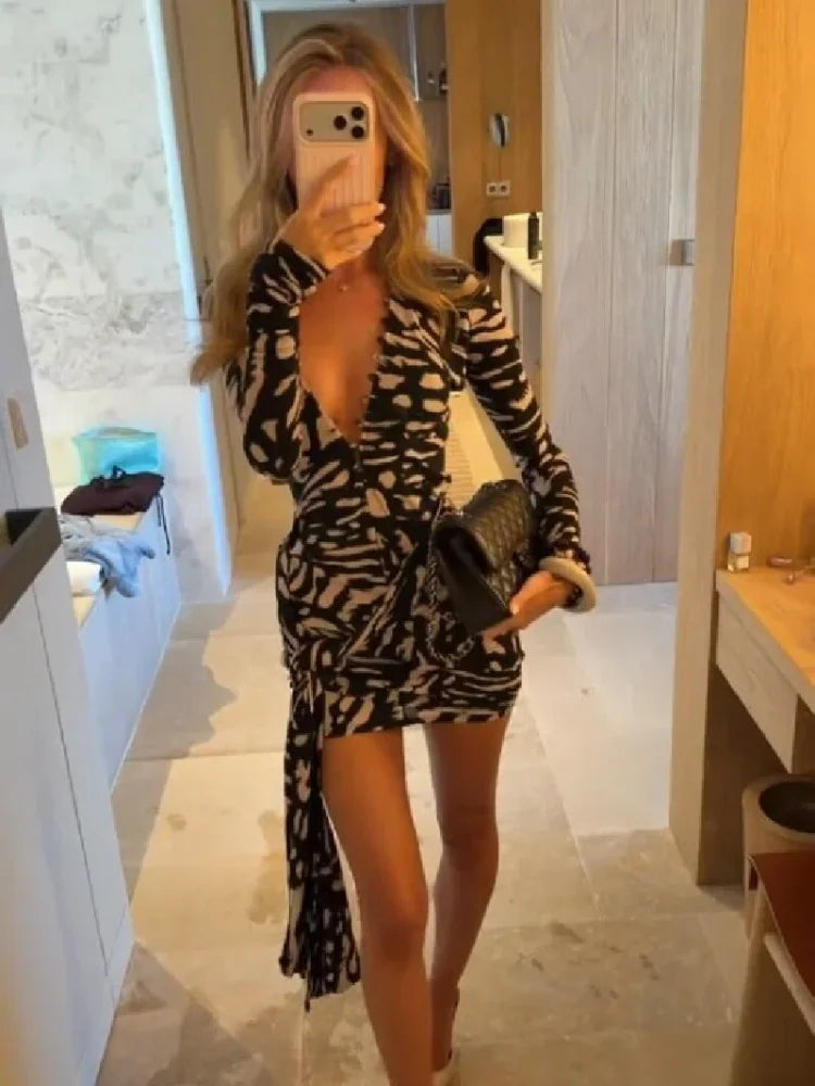 V-Neck Slip Maxi Dress & Skirt Set | Animal Print Ruched Drawstring Sexy Retro Summer Styles Luxegan