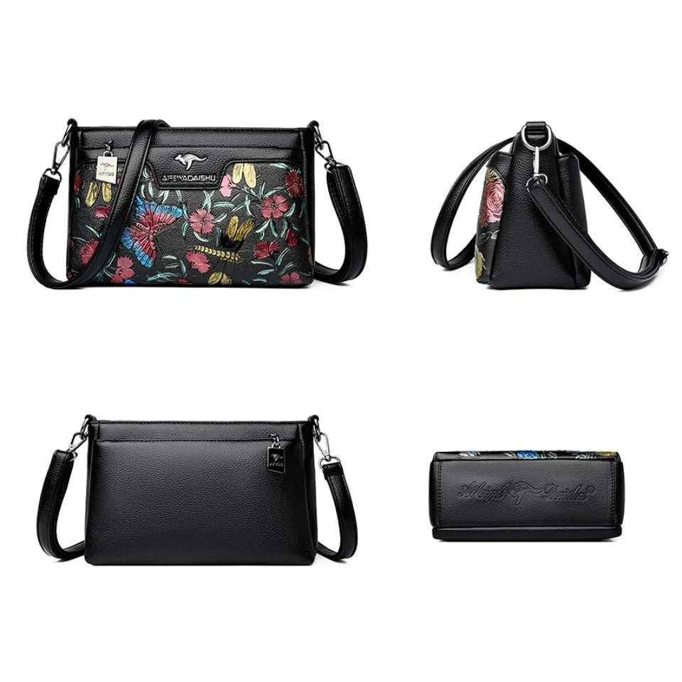 Women's Floral Patterned Shoulder Bags | High-Quality Leather Crossbody Bag & Elegant Commuting Handbags Luxegan