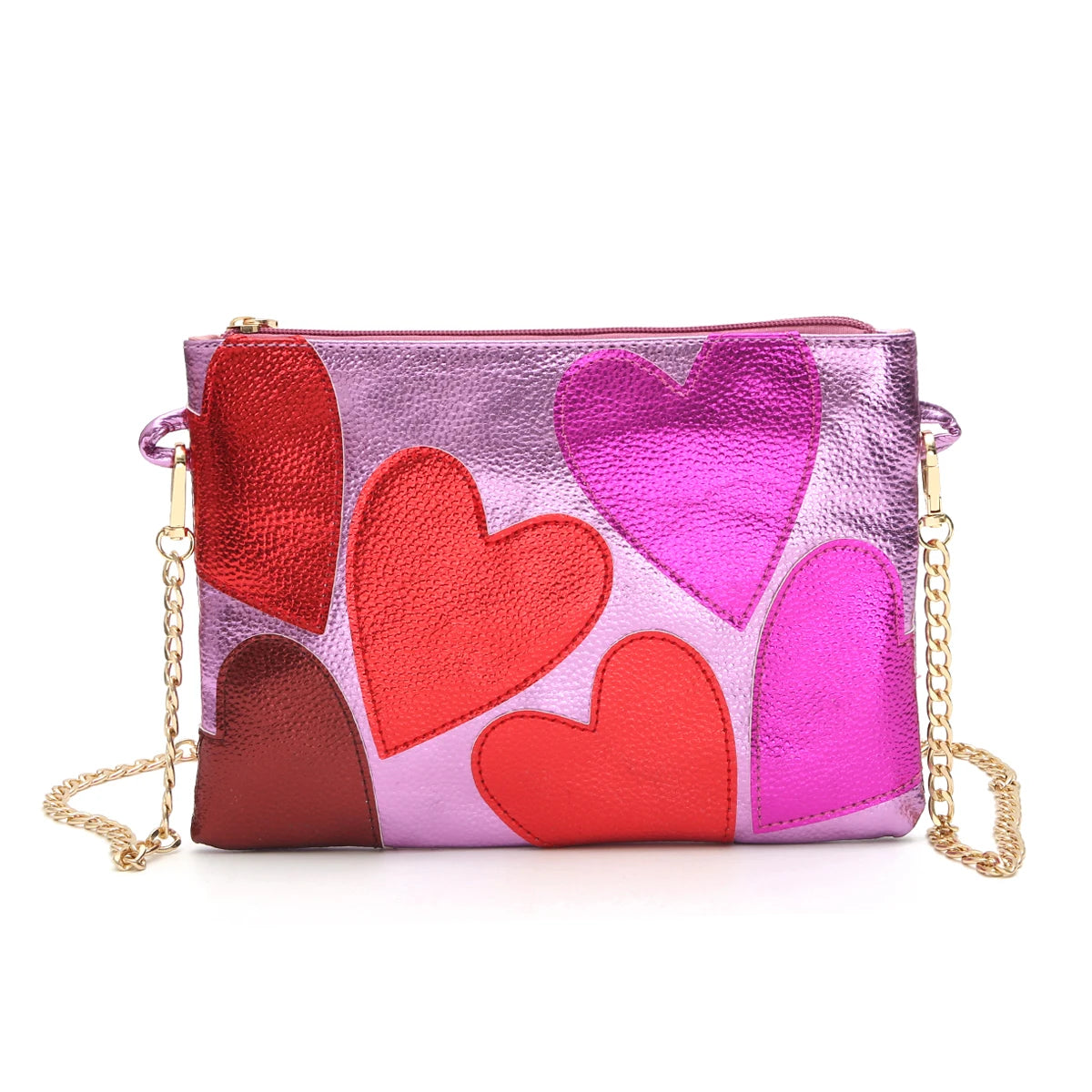Metallic Hearts Clutch | Luxury Crossbody & Shoulder Bag Luxegan