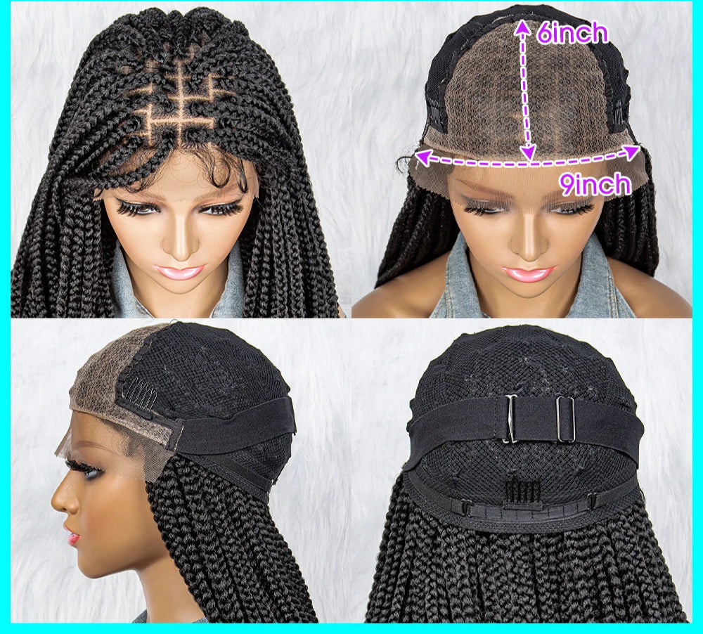36" Knotless Cornrow Braids Wig | Lace Front with Curly Ends & Baby Hair Luxegan