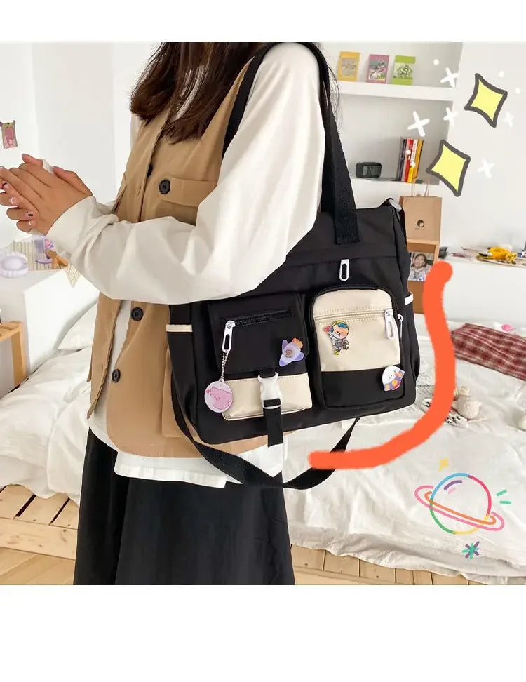 Nylon Patchwork Square Bag | Soft Waterproof Ladies Messenger Satchel Luxegan