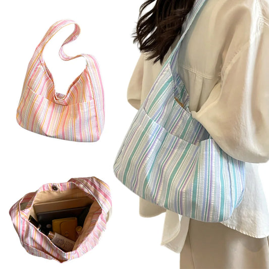 Pleated Striped Cloth Bag | Bento & Storage Bag Luxegan
