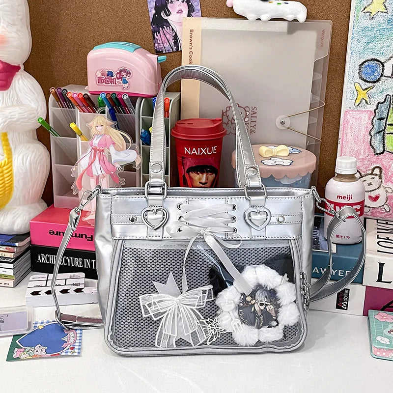 Small Red Heart Ita Bag Crossbody | Kawaii Clear Cute Shoulder Bag for Women & Student Girls (Japan Style) Luxegan