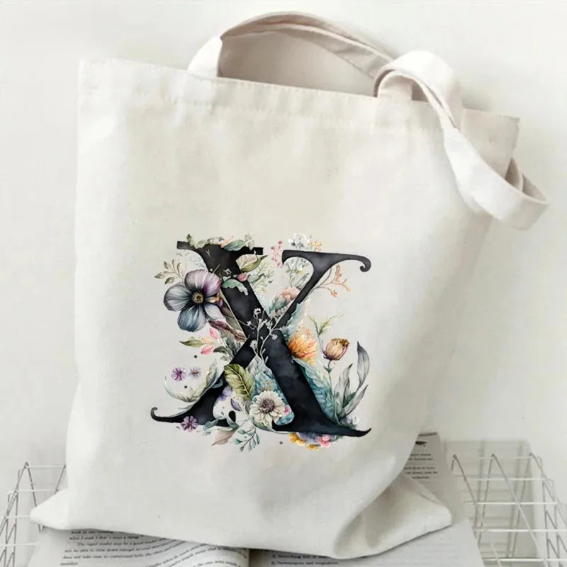 Harajuku Letter & Flower Canvas Tote | Eco Reusable Shopping Bag Luxegan