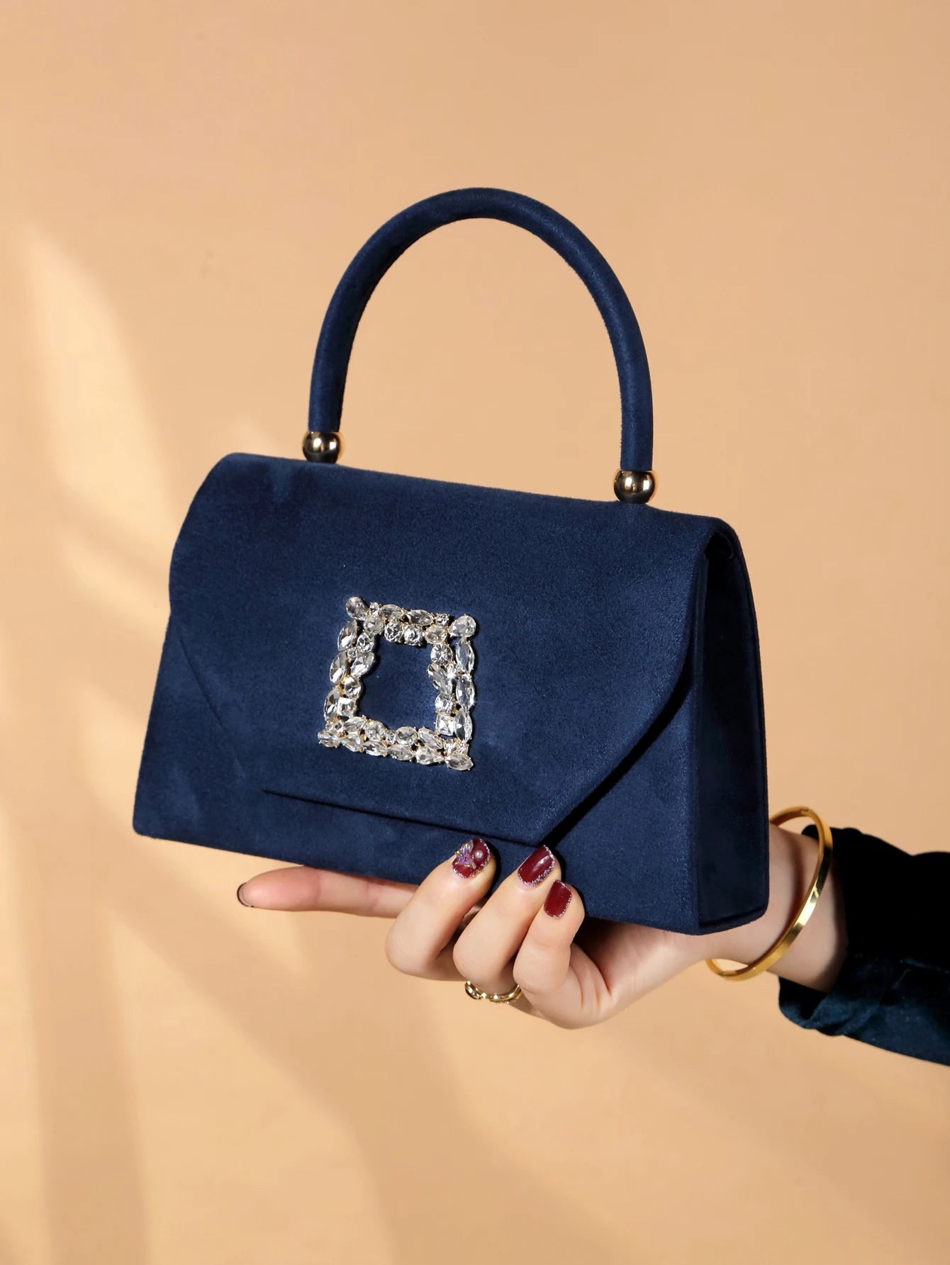 Elegant Sparkling Velvet Evening Clutch Bag | Glitter Bling Shiny Luxury Party Purse | Exquisite Glamorous Hard-Shell Handbag | Fashionable Solid Color Formal Gala Accessory (Model ZM-008) Luxegan