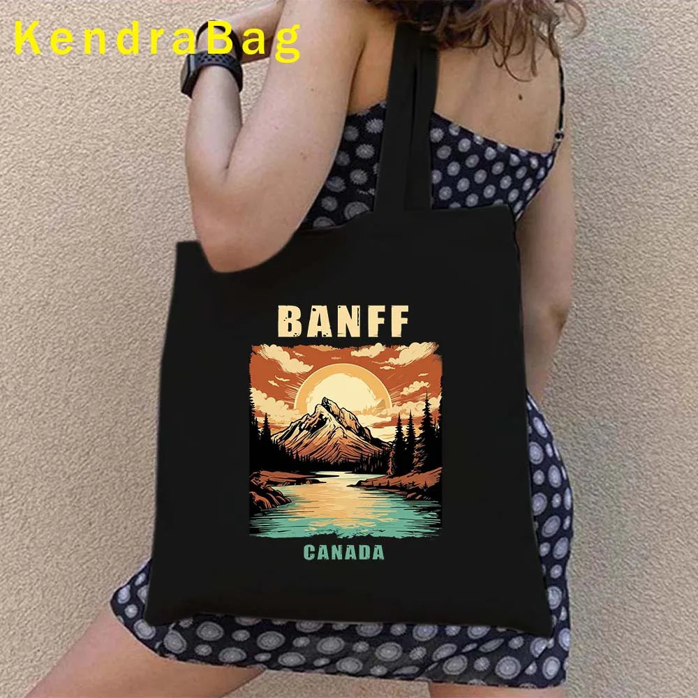 Canadian City Landscape Cotton Canvas Tote Bag | Happy Canada Day Tourist Gift | Reusable Eco-Friendly Shoulder Handbag (Women) Luxegan