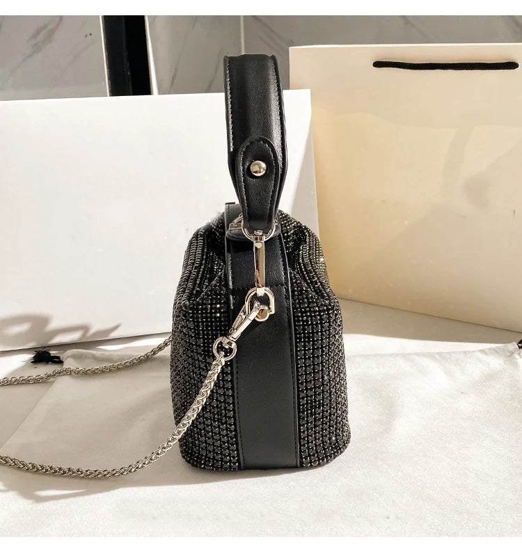 Luxury Designer Brand Silver Clutch Purse | Women's Evening Banquet Bag & Crystal Rhinestone Shoulder Bag (Fashion Handbags) Luxegan