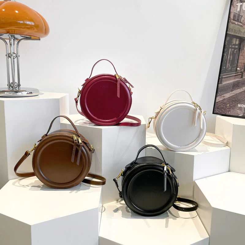 Round Crossbody Bags for Women | High Quality PU Leather Designer Shoulder Bag & Female Clutch Purse (Solid, Soft) Luxegan