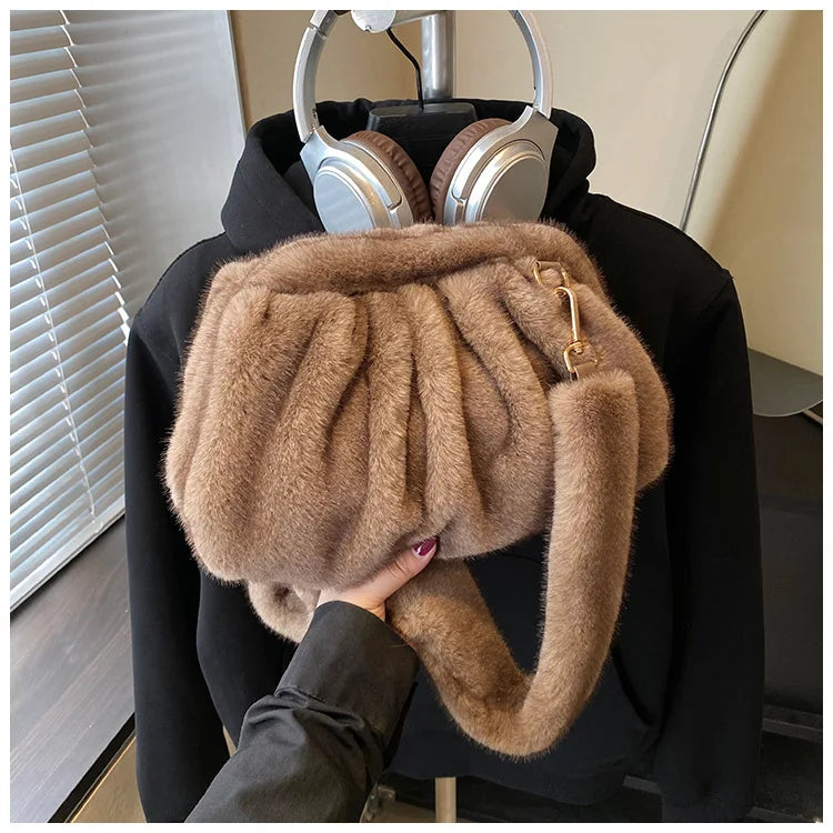 Mink Fur Texture Cloud Shell Bag | Sophisticated "Wrinkle Relaxed" Silhouette | Elegant Winter Fashion Tote | "Dignified" High-Performance Felt Accessory for Radiant Versatile Styling Luxegan