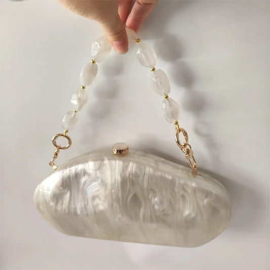 Luxury Ivory Acrylic Shell Purse | Sophisticated "Box Handbag" Silhouette | Elegant Beige Handmade Evening Bag | "Dignified" High-Performance European American Fashion Essential for Radiant Versatile Styling Luxegan