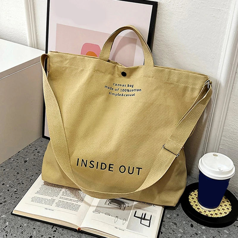 High-Quality Women’s Canvas Shoulder Bag | Sophisticated Cotton Cloth Shopping Bag | Elegant Large Tote for Students & Girls | Fashion-Forward Solid Color Book Bag with Secure Zipper Luxegan