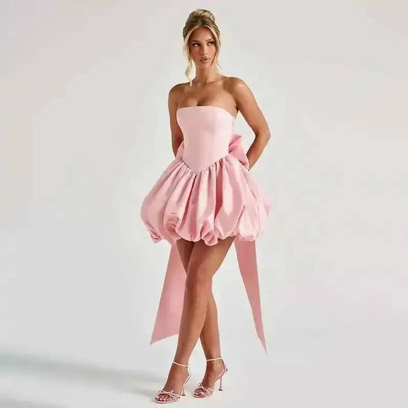 Townlike Bow Backless Sexy Party Dress Women Mini 2025 Spring Summer Dress Waist Wrap A-line Ball Gown Dresses