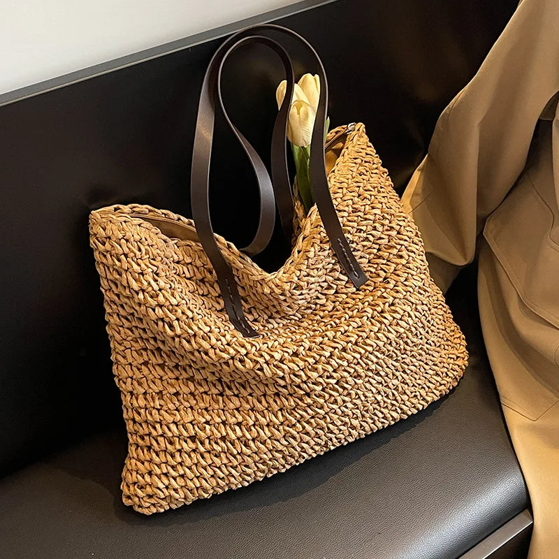 Bohemian Straw Woven Tote | Casual Large Capacity Beach Bag Luxegan