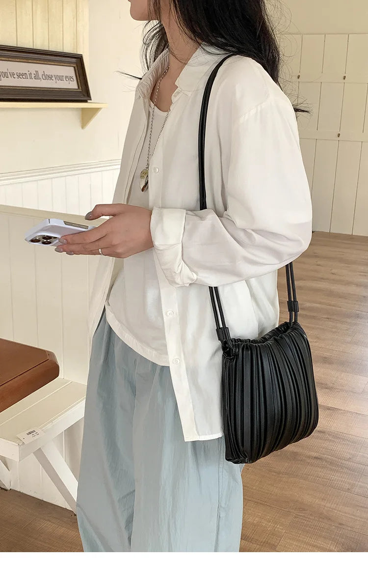 Soft Ruched Flap Crossbody | Casual Small PU Leather Bag Luxegan