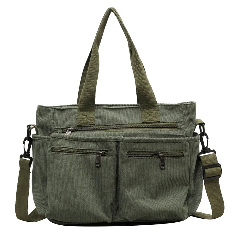 Female Large Capacity Corduroy Tote Bag | New Korean Style Fashion Women's Shoulder Crossbody Bag (Worker Commuter Handlebag)