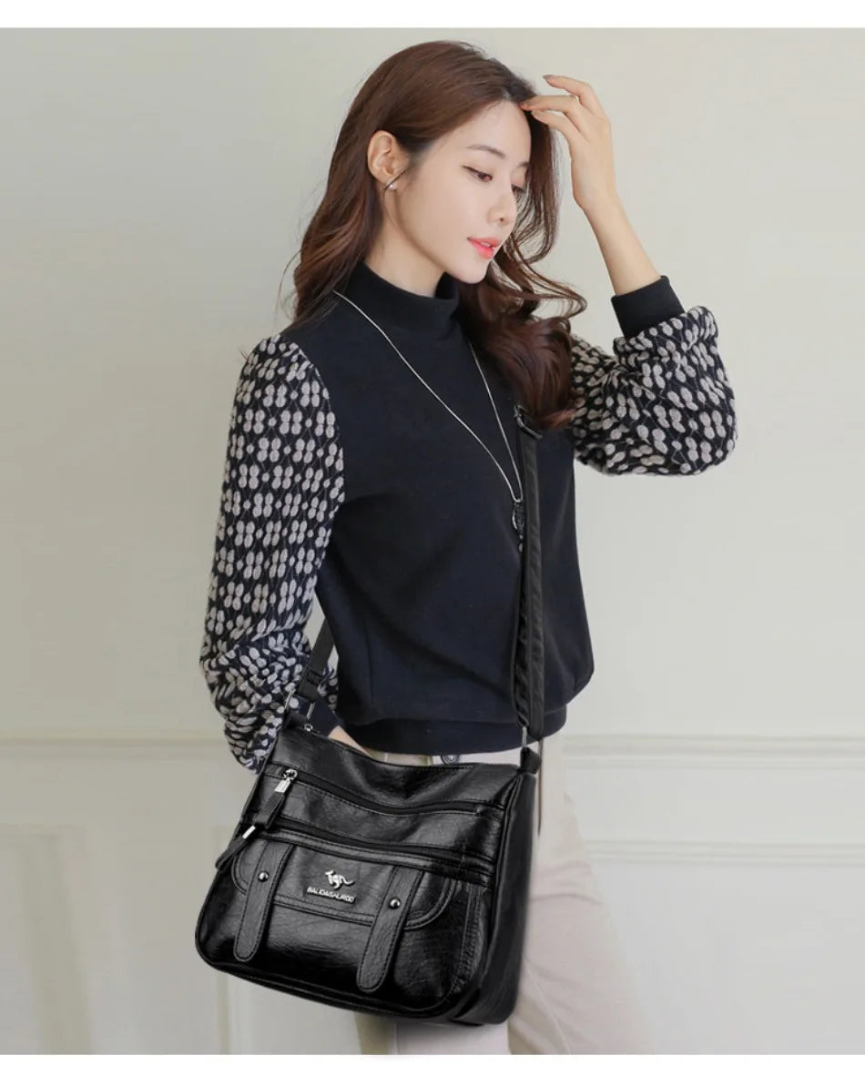 Luxury Designer PU Leather Messenger Bag | High-Quality Sequined "Letter" Crossbody for Women | Versatile Four-Season Flap Shoulder Bag with Triple Interior Pockets Luxegan