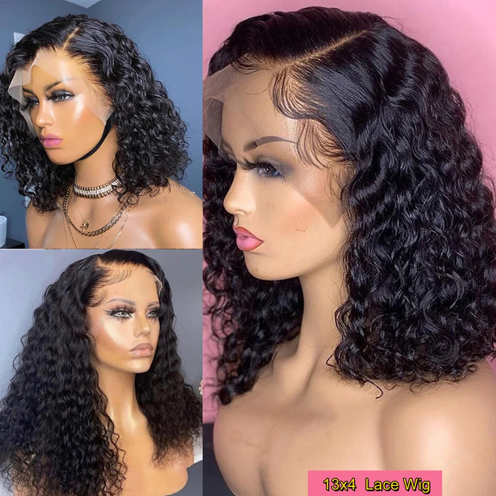 Short Curly Human Hair Bob Wig | Sophisticated 13x4 Lace Frontal | Elegant "Peruvian Remy" 4–16 Inch Length | "Dignified" Pre-Plucked Water Wave Glueless Human Hair for Radiant Versatile Styling Luxegan