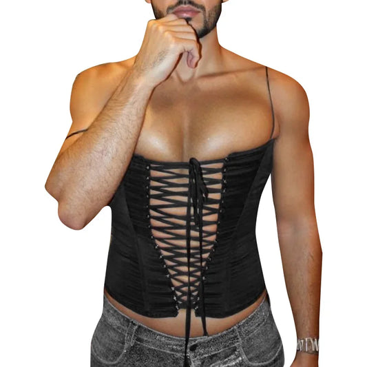 Drawstring Design Tight-Fitting Vest | Sophisticated Sleeveless Party Silhouette | Elegant "Casual Clubwear" Tank Top | "Dignified" Solid Broadcloth Top for Radiant Versatile Styling Luxegan