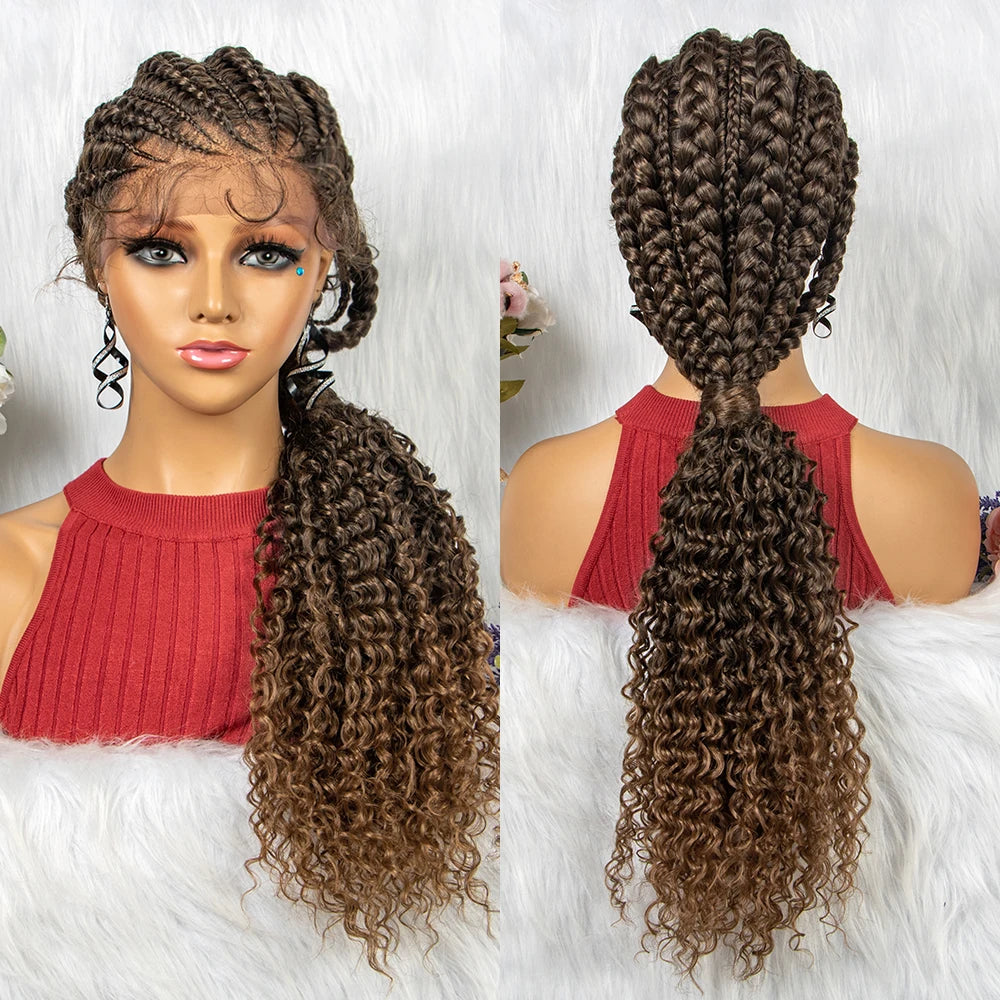 Lace Frontal Synthetic Braided Wigs Lace Front Braided Ponytail Wig Natural Knotless with Baby Hair for Black Women Daily Use Luxegan