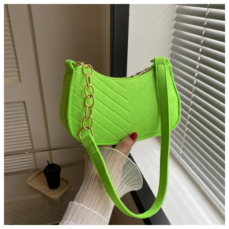 Fashion Felt Mini Shoulder Bag for Women | Design Advanced Crescent Saddle Underarm Handbag with Chain Detail Luxegan