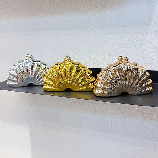 Acrylic Shell Shape Clutch | Sophisticated "Minaudiere" Silhouette | Elegant Designer Evening Party Purse | "Dignified" High-Performance Microfiber Leather Essential for Radiant Versatile Styling Luxegan