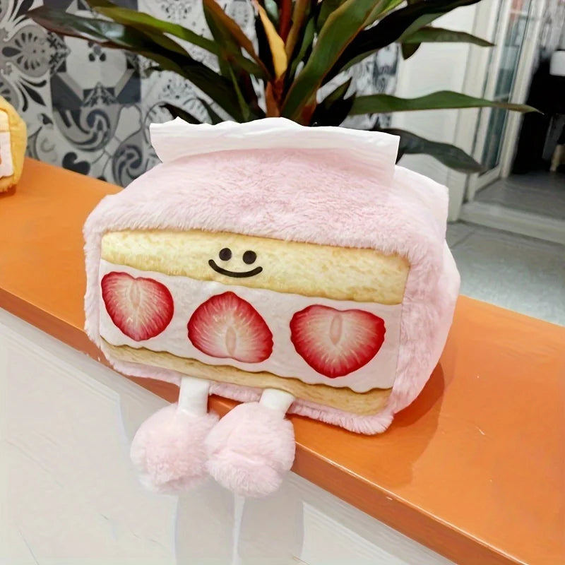 Cute Personalized Plush Tissue Box Cover | Creative Strawberry Kiwi Chocolate Cartoon Niche Desktop Storage Bag Luxegan