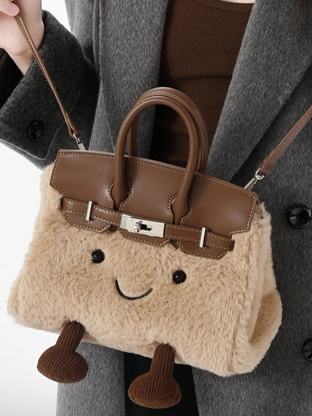 Plush Cute Doll Crossbody Bag | Fashionable Faux Fur Autumn & Winter Handbag | Soft Felt Casual Tote for Women Luxegan