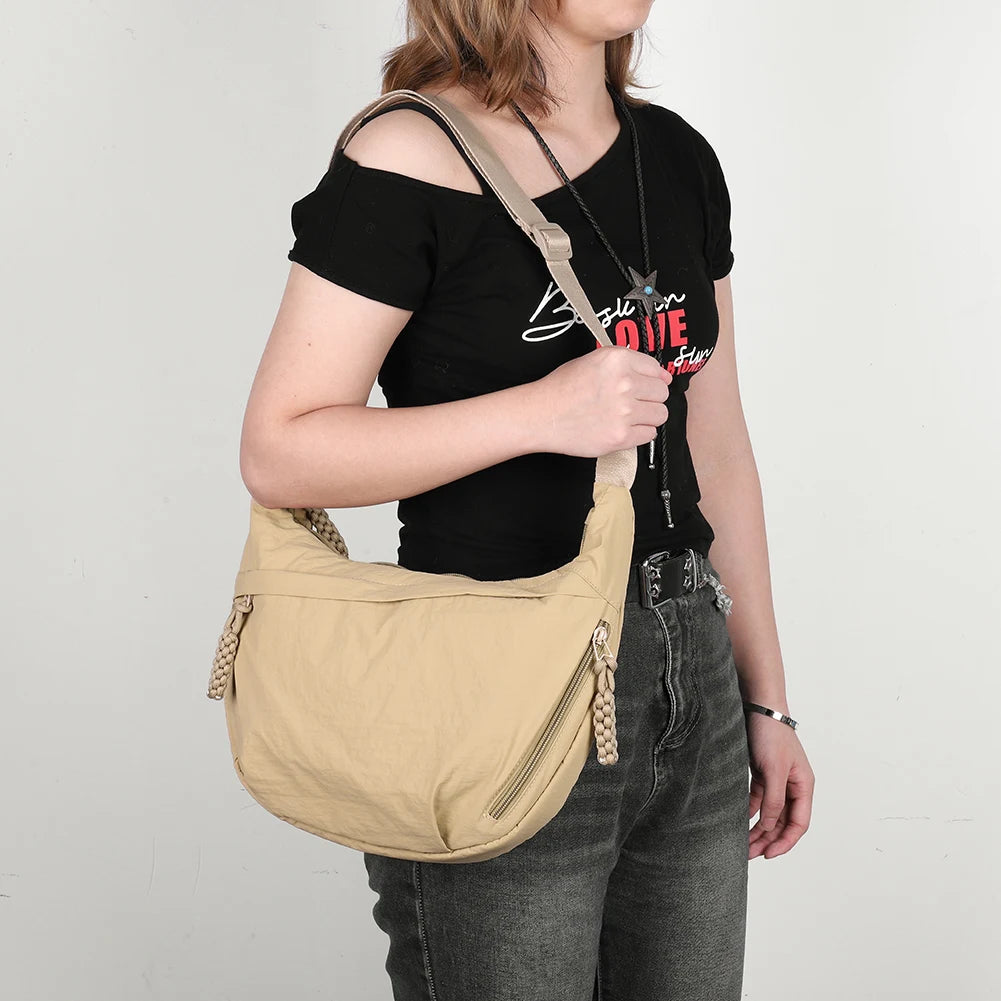 Versatile Nylon Crossbody Bag | Fashionable Zippered Tote Handbag | Adjustable Strap Hobo Shoulder Bag | Lightweight Casual Sling Bag for Outdoor Travel & Daily Use Luxegan