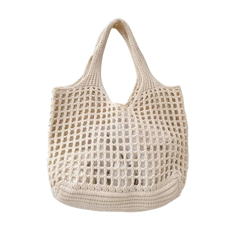 Knitted Hollow Crochet Tote | Soft Large Capacity Underarm Bag Luxegan