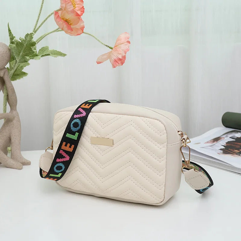 Embroidered Camera Bag | Casual Small Square Bag with Printed Strap Luxegan