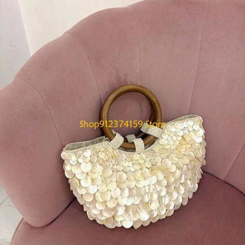 Elegant Beaded Shell Design Top Handle Purse | Bohemian Handmade Handbag for Vacation & Casual Occasions Luxegan