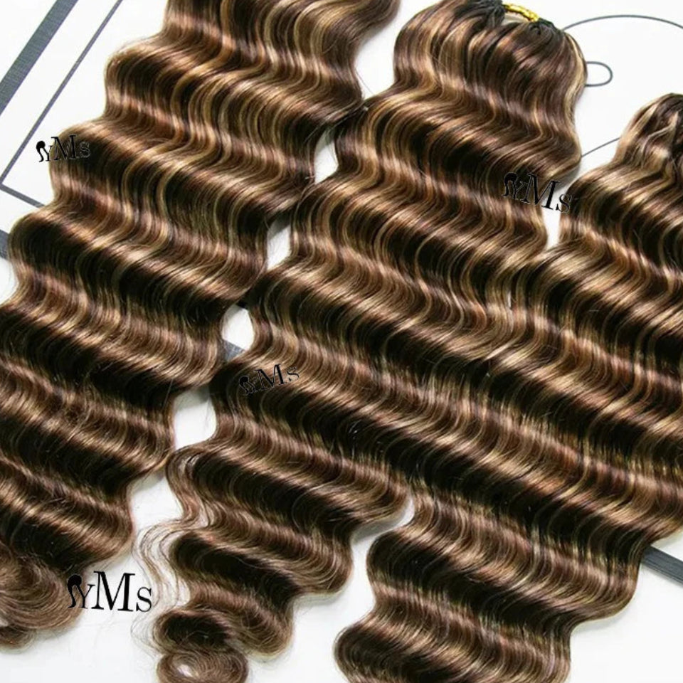 Loose Deep Wave Crochet Boho Braid Hair – Honey Blonde Mix Brown | 100–300 Strands | 16–20 Inches Luxegan