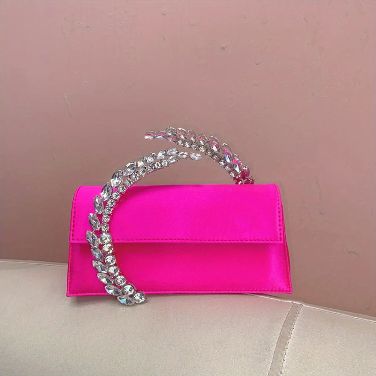 Shining Rhinestone Minaudière | Elegant Silk Satin Party Clutch Luxegan