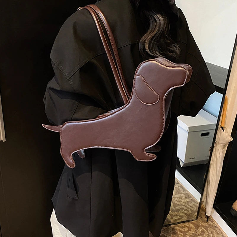 Novelty Cartoon Dog Shaped Armpit Purses | Unique PU Leather Handbag & Solid Designer Bag (Funny Shoulder Bags & Kawaii Girls Tote Bags) Luxegan