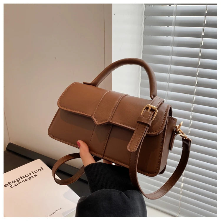 Vintage PU Leather Square Satchel | Solid Underarm & Crossbody Bag Luxegan