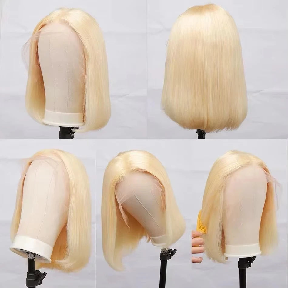 Honey Blonde #613 Straight Bob Wig | Sophisticated "13x4 Lace Frontal" Silhouette | Elegant 200% Density HD Transparent Unit | "Dignified" High-Performance Brazilian Human Hair for Radiant Versatile Styling Luxegan 