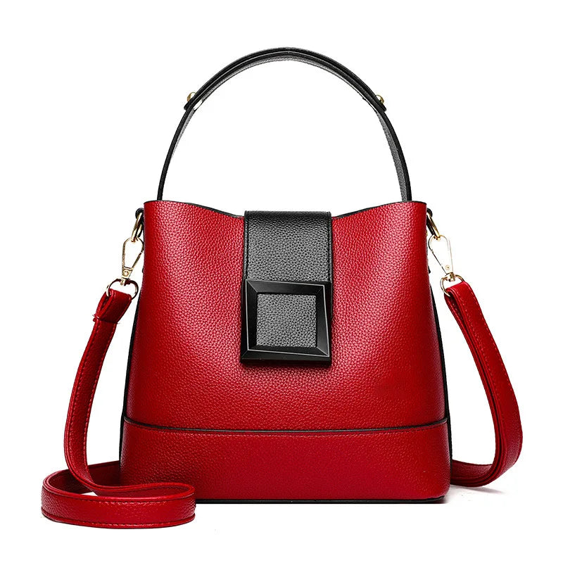 New Versatile Leather Bucket Tote Bag | Sophisticated Trendy Female Shoulder Handbag | Elegant Large Capacity Fashion Crossbody | Luxury Vintage Business Bag with Hasp & Zipper Closure Luxegan