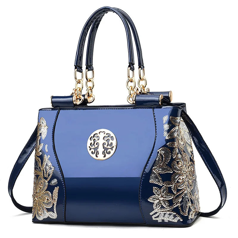 New Patent Leather Shiny Women’s Bag | Luxury Designer Atmospheric Handbag | High-Gloss Fashion Shoulder & Messenger Bag | Sophisticated Large Capacity Saffiano Satchel (Model 19NBY-124) Luxegan