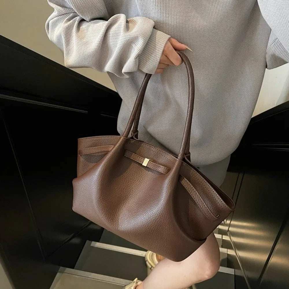 Fashion French PU Leather Shoulder Bag | Elegant Lychee Pattern Women’s Tote | Large Capacity Solid Color Underarm Bag for Party & Daily Use Luxegan