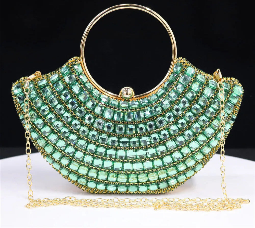Women's Rhinestone Evening Clutch | Shoulder Chain & Full Diamond Design Handbag Luxegan