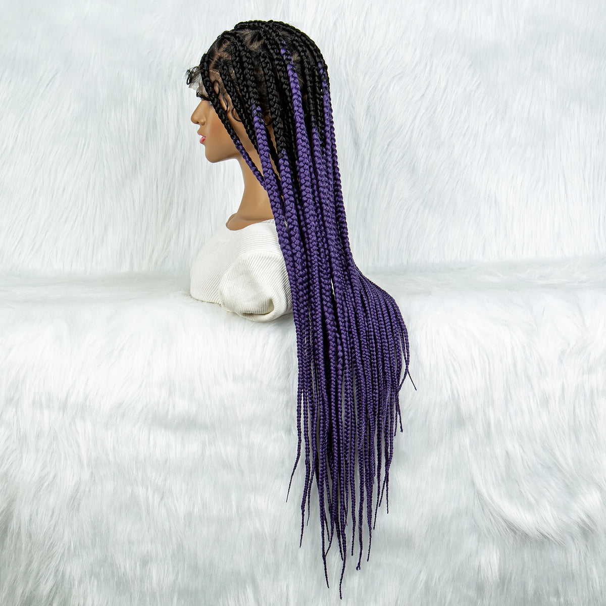 Colorful Knotless Box Braids Wig | Full Lace Cornrow Accents | Black Women Luxegan