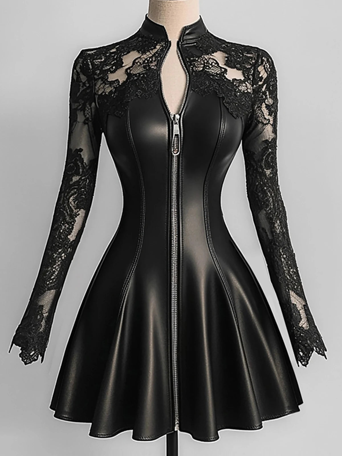 Women's Black Lace Mesh Long Sleeve Bodycon Dress Luxegan