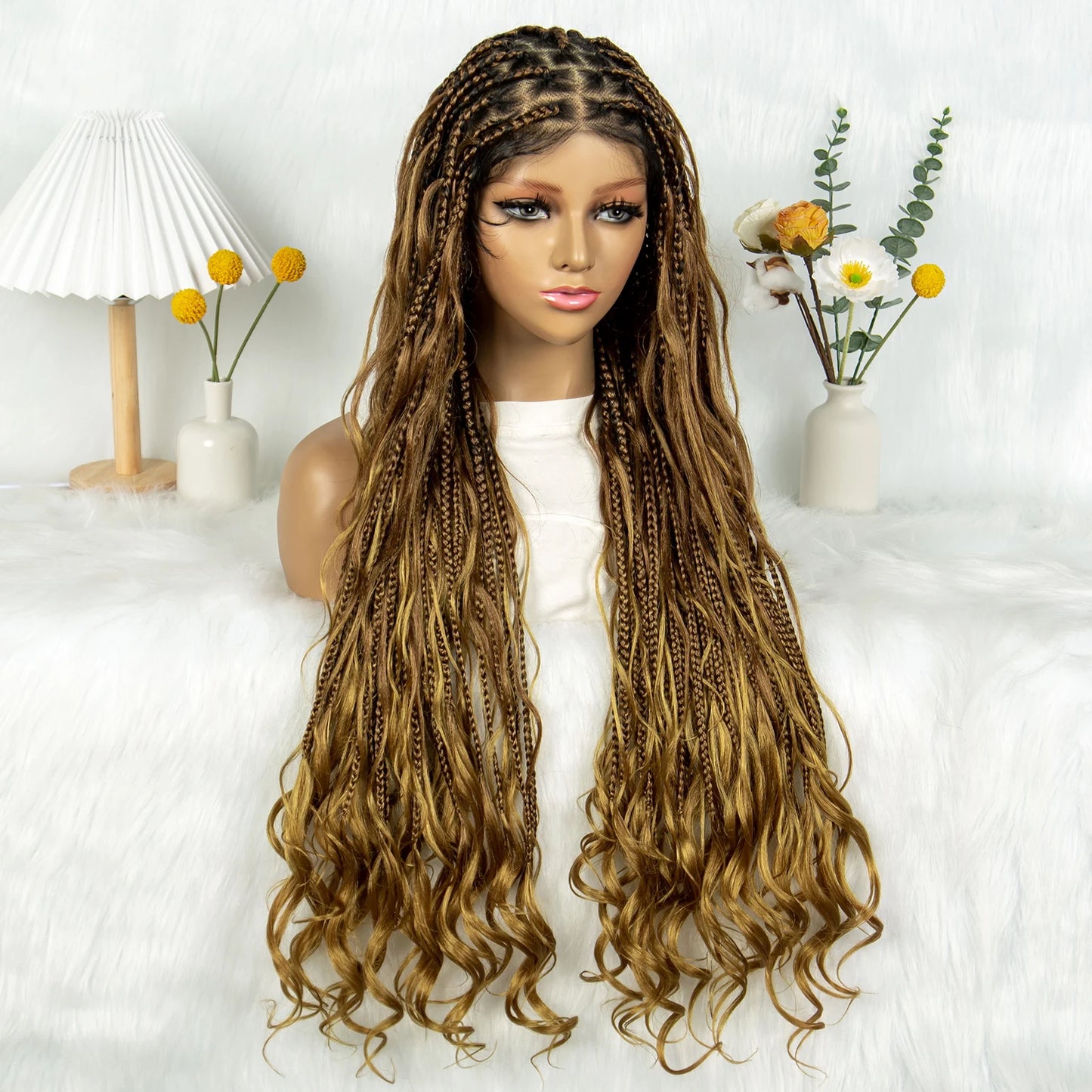 KIMA Twisted Boho Braided Wigs Curly Dreadlocks Full Lace Knotless Synthetic Box Braids Wig  Curly Wigs for Black Women