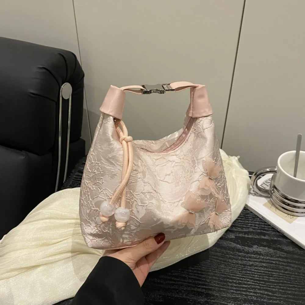 Retro Embroidered New Chinese Style Handbag | Canvas Butterfly Hanfu Shoulder Bag | Elegant Cheongsam Accessory | Vintage Zipper Tote for Weddings and Formal Events Luxegan