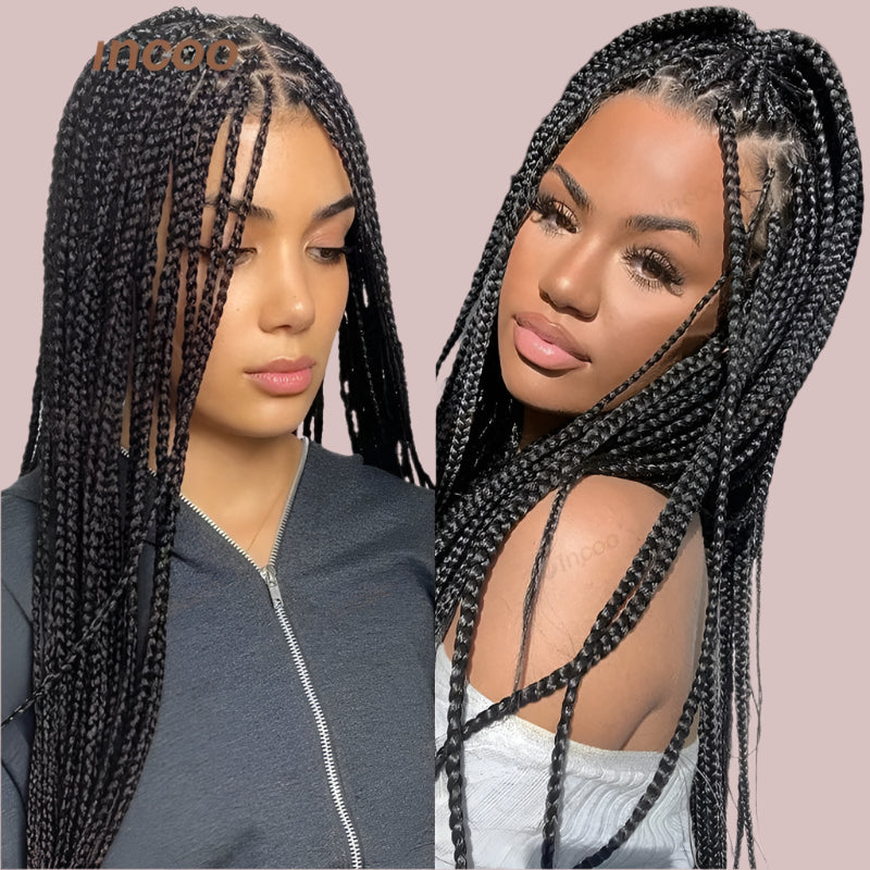 Knotless Box Braids Full Lace Wig | Cornrow Accents | Synthetic Braids | Black Women Luxegan